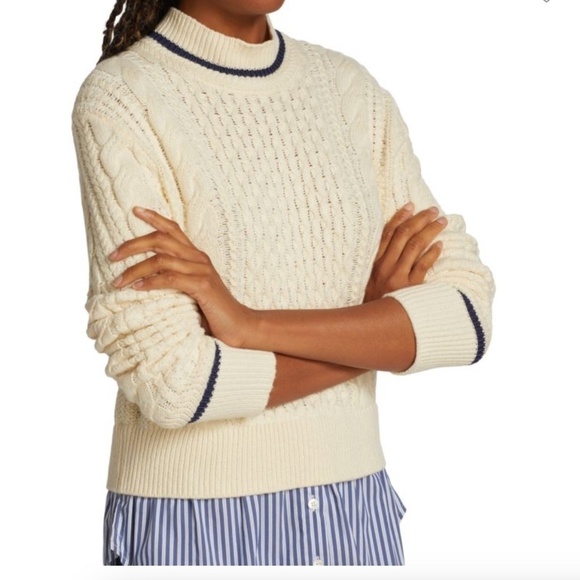 Veronica Beard Cream cable Mock layered sweater, XS, GD1080 - Picture 3 of 9